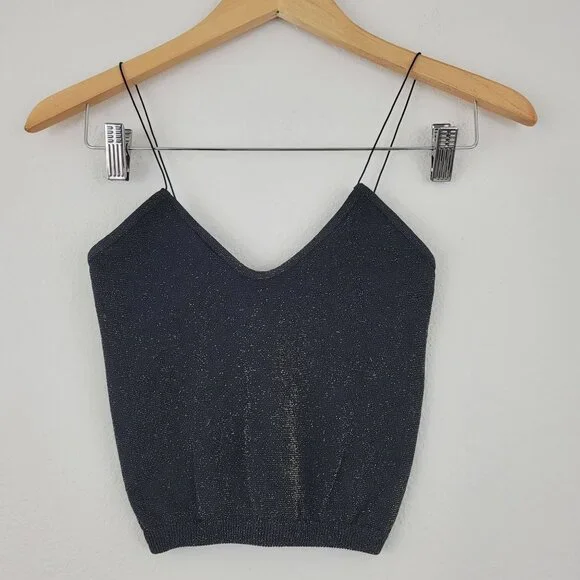 Free People Madewell Crop Tops Lot of 2 Sz XS/XXS in Metallic Black & Off White - Picture 5 of 16